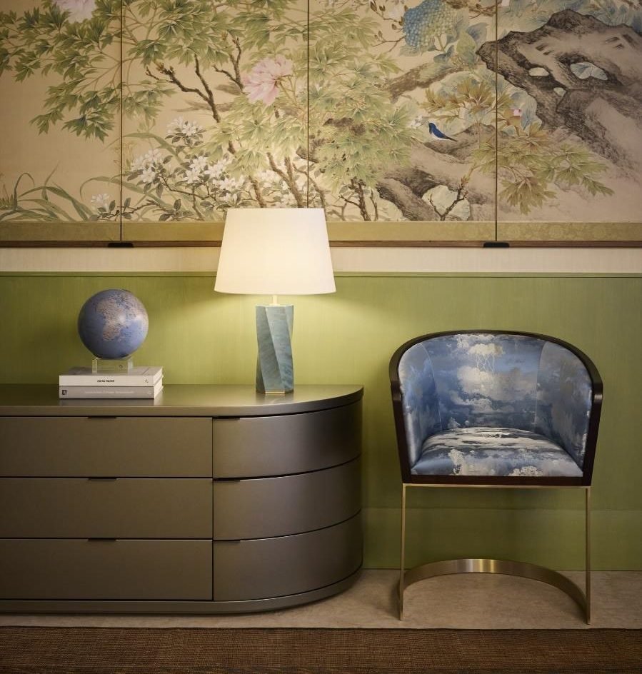 Armani/Casa dresser, lamp and armchair