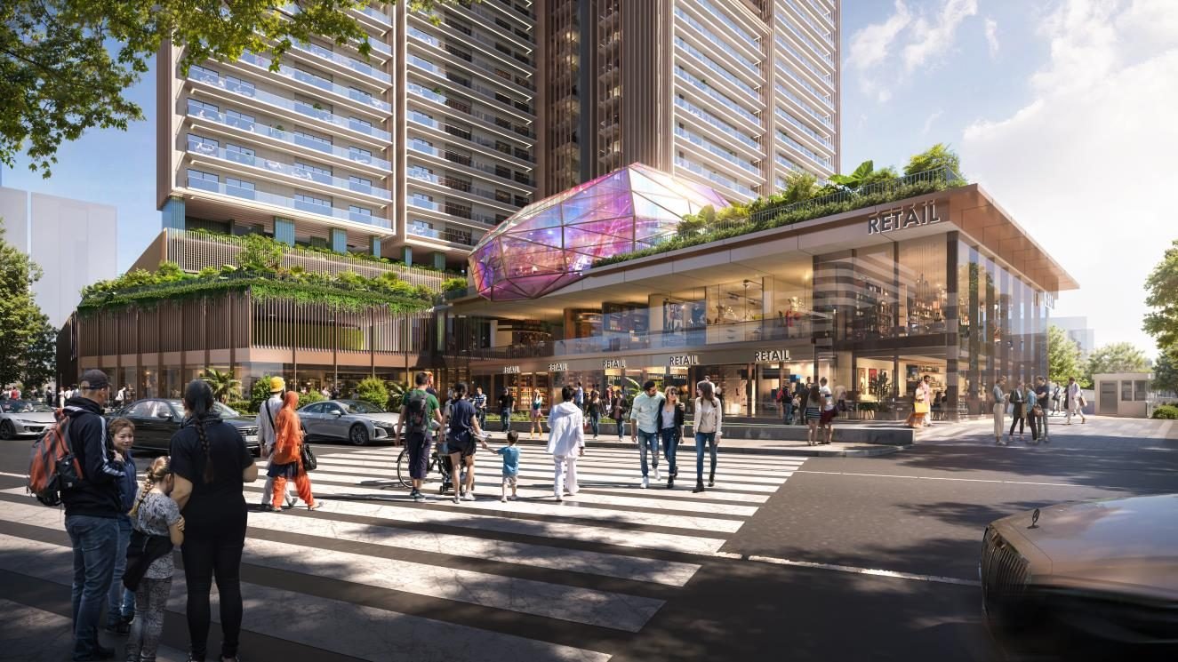Twin Tower DXP retail podium and The Gem
